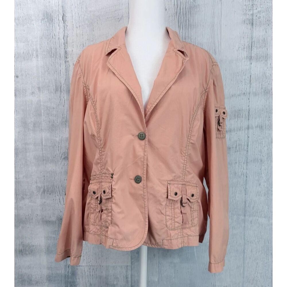 Chico's Jacket Womens 3-XL Coral Peach Pocket Buttons Lightweight Blazer
